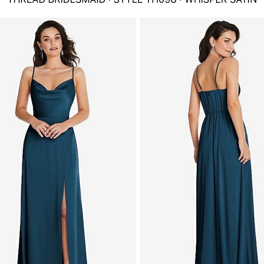 Blue cowl neck a-line maxi dress